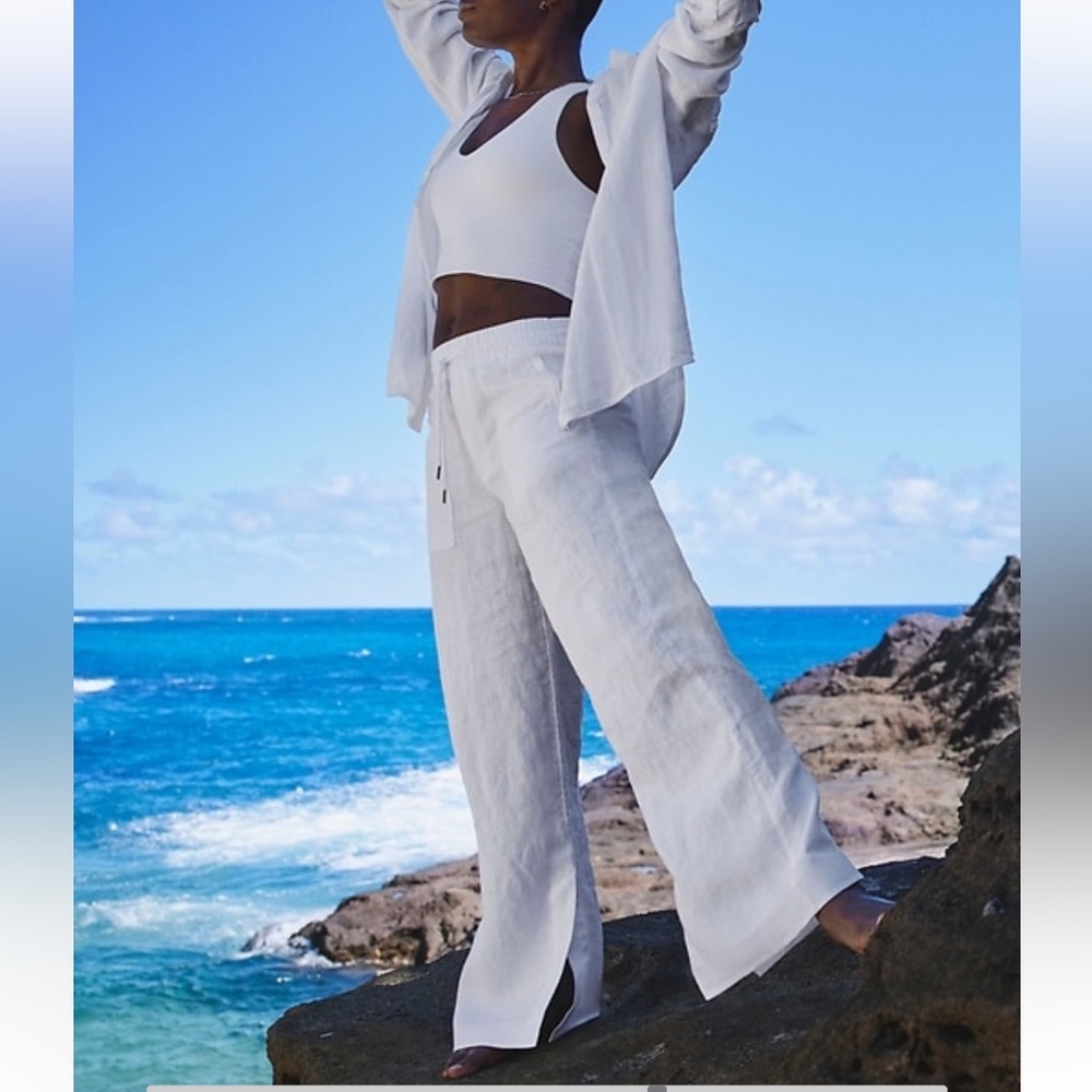 NWT Athleta Retreat Linen Wide Leg Pants. White. Size 6.